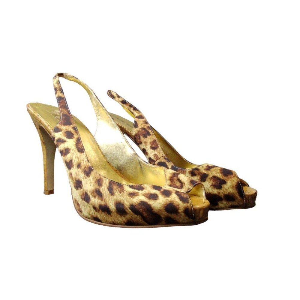 Leopard Slingback Heels Women's 7.5 Pointed Peep Toe Guess Mob Girl Old Money